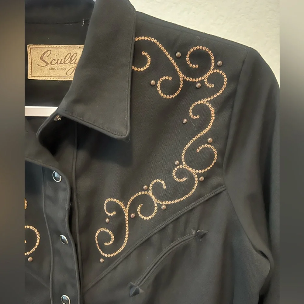 SOLD Scully embroidered pearl snap western long sleeve black womens shirt Small - Picture 4 of 14